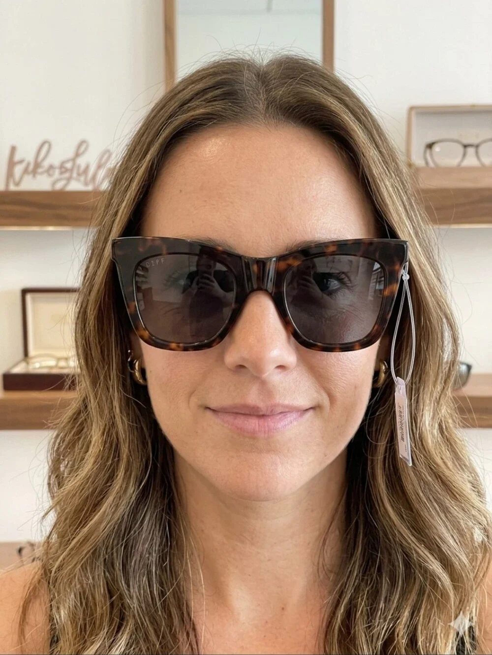 Diff Talia Tortoiseshell Cat-Eye Square Sunglasses with Dark Lenses New
